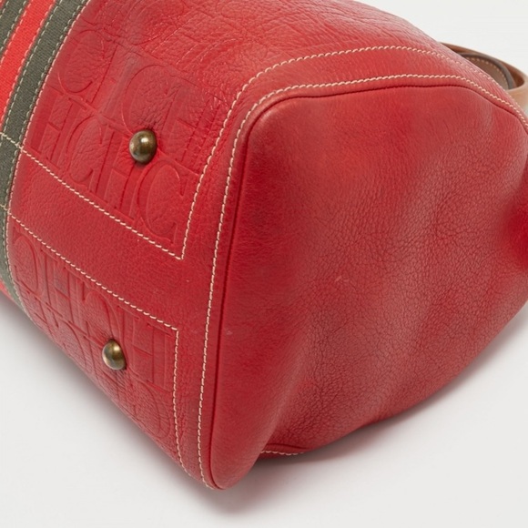 CH Carolina Herrera Red Monogram Leather Andy Boston Bag - Picture 14 of 17